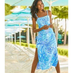Lilly Pulitzer LAKEN MIDI ROMPER Blue Haven Hey Hey Soleil 00 Sleeveless Resort